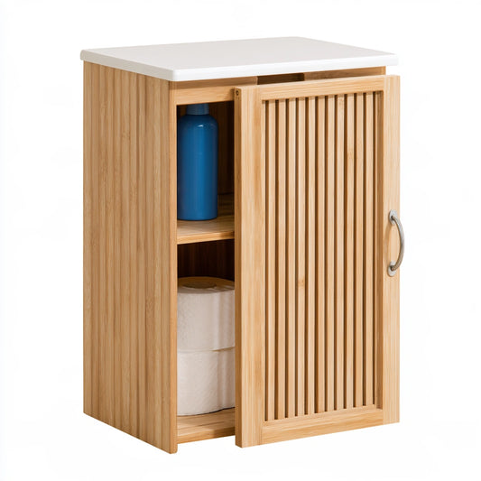 Colonna contenitore da bagno in bambù, colore marrone chiaro