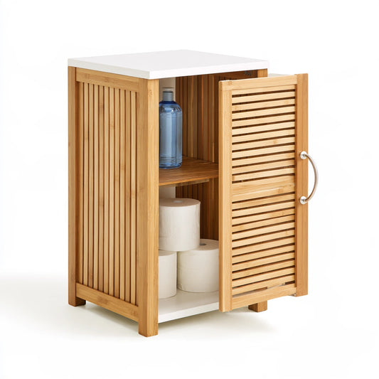 Colonna contenitore da bagno in bambù, colore marrone chiaro