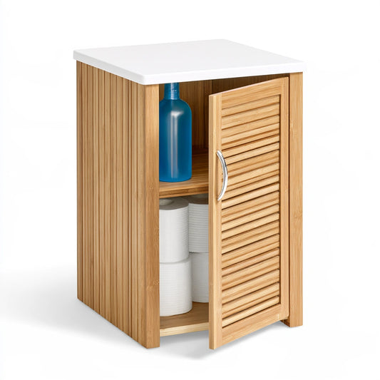 Colonna contenitore da bagno in bambù, colore marrone chiaro