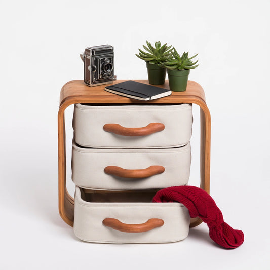 Baule portaoggetti con rivestimento in tessuto, colore marrone chiaro